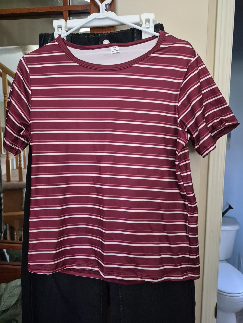 Women's Striped Short-Sleeve Top - Burgundy